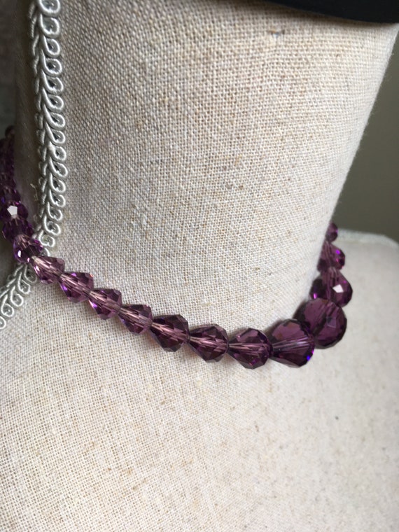 Vintage purple glass bead necklace for girl, Art … - image 6