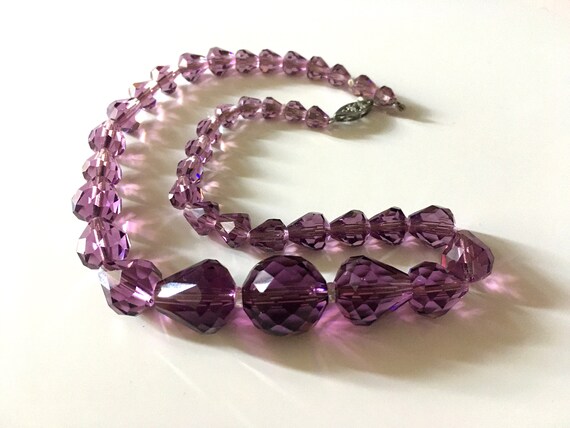 Vintage purple glass bead necklace for girl, Art … - image 2