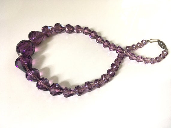 Vintage purple glass bead necklace for girl, Art … - image 8