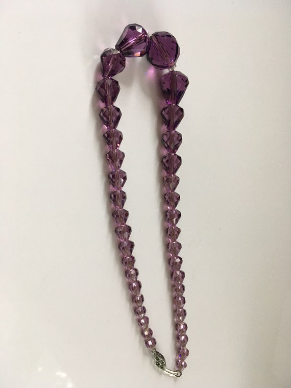 Vintage purple glass bead necklace for girl, Art … - image 10