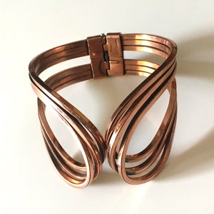 Vintage Signed Renoir Mid-Century Copper Hinged Clamper cuff Modernist Bracelet