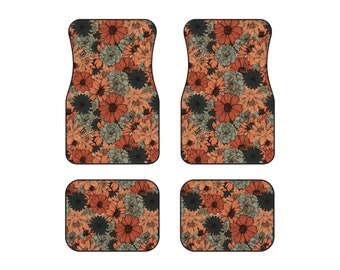 Tapis de sol de voiture ensemble boho floral intérieur voiture accessoires pour véhicule pour femmes cottagecore décor flower power nouveau pilote cadeau pour elle