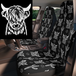 Highland cow car seat covers for vehicle, western car accessories for women, aesthetic seat covers for car, new teen driver sweet 16 gift