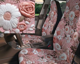 Cute Pink Blush Floral Car Seat Covers for Vehicle, Boho Car