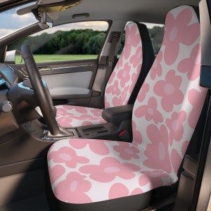 Cute pink blush floral car seat covers for vehicle, boho car interior accessories for women, aesthetic car decor, new teen driver gift