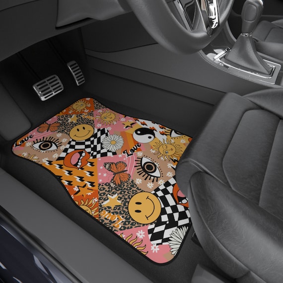 Boho Car Floor Mats, Aesthetic Y2K Smiley Face Car Floor Mats,Y2K
