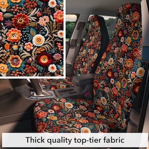 Floral car seat covers, set of 2 front, faux embroidery, boho car decor, cottagecore, cute car decor for women, quality top-tier fabric