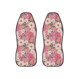 Housses de siège auto roses bohèmes roses pour véhicule, lot de 2 accessoires intérieurs avant pour femme, housses de siège auto pour fille, cadeau nouveau conducteur image 3