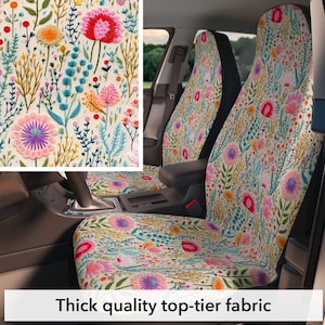 Pink lavender faux embroidery print wildflower car seat covers, cottagecore aesthetic floral embroidery for women, thick top-tier fabric