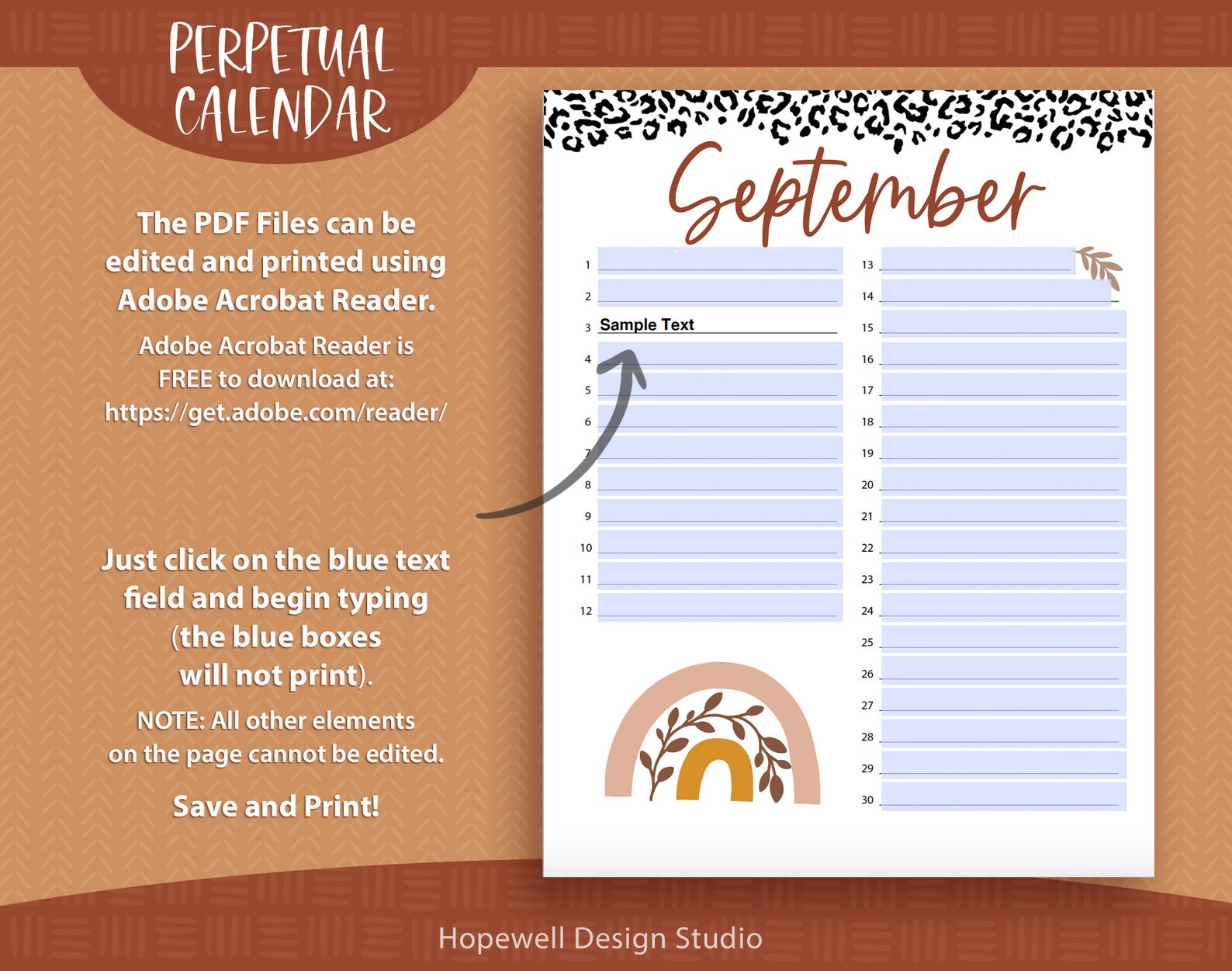 Boho Printable Editable Perpetual Calendar Birthdays | Etsy