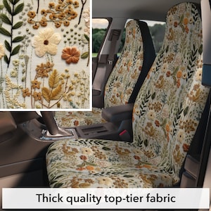 Boho floral print car seat covers for vehicle, set of 2 front, faux embroidery cottagecore aesthetic, interior car decor gift for women