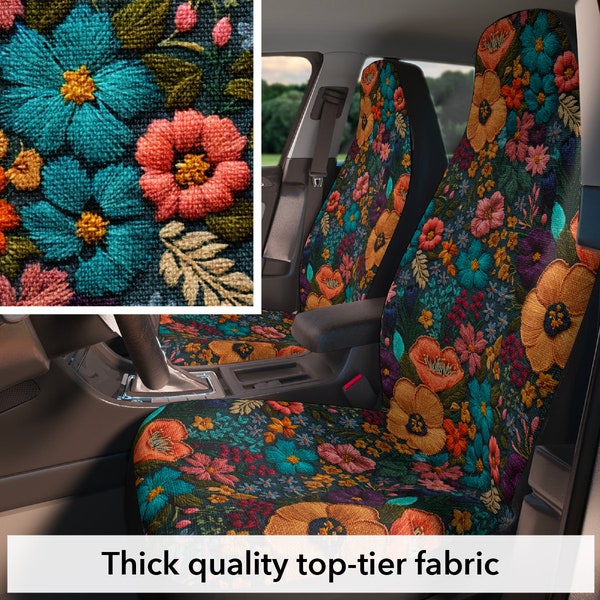 Faux embroidery floral car seat covers for vehicle cottagecore aesthetic cute car accessories for women girly car decor flower