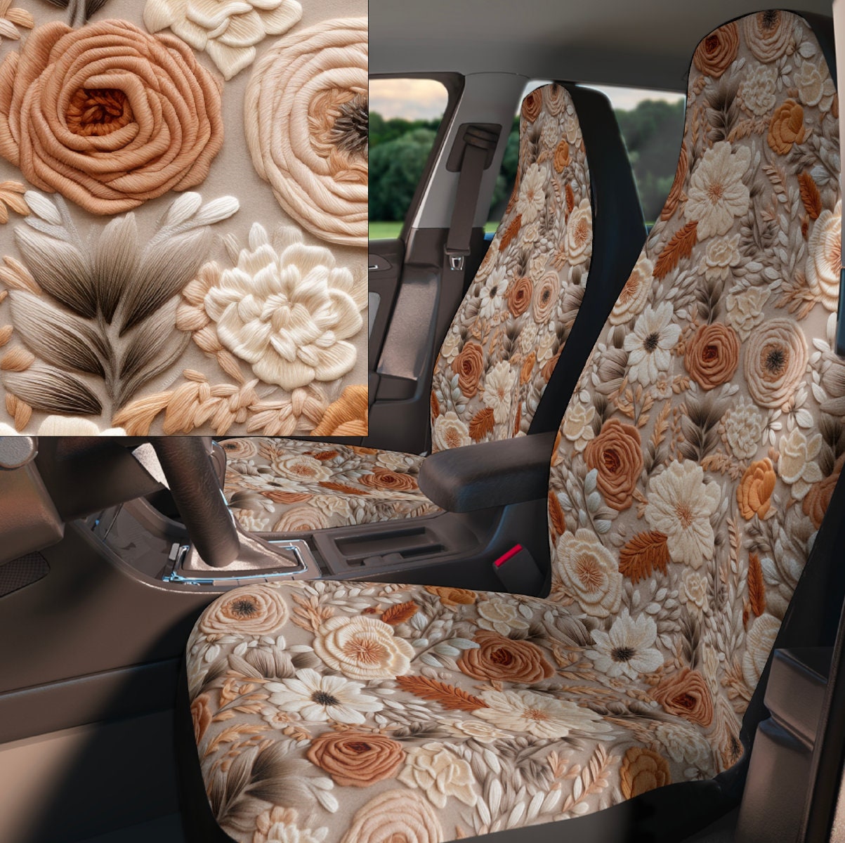Cute Pink Blush Floral Car Seat Covers for Vehicle, Boho Car Interior  Accessories for Women, Aesthetic Car Decor, New Teen Driver Gift 
