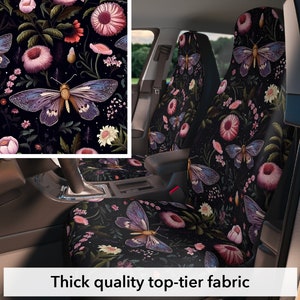 Night garden car seat covers for vehicle, car accessories for women, dark cottagecore, dark botanicals, new driver gift for daughter