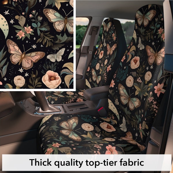 Magical midnight garden car seat covers for vehicle, set of 2 front, car accessories, dark cottagecore dark botanicals, gift for teen