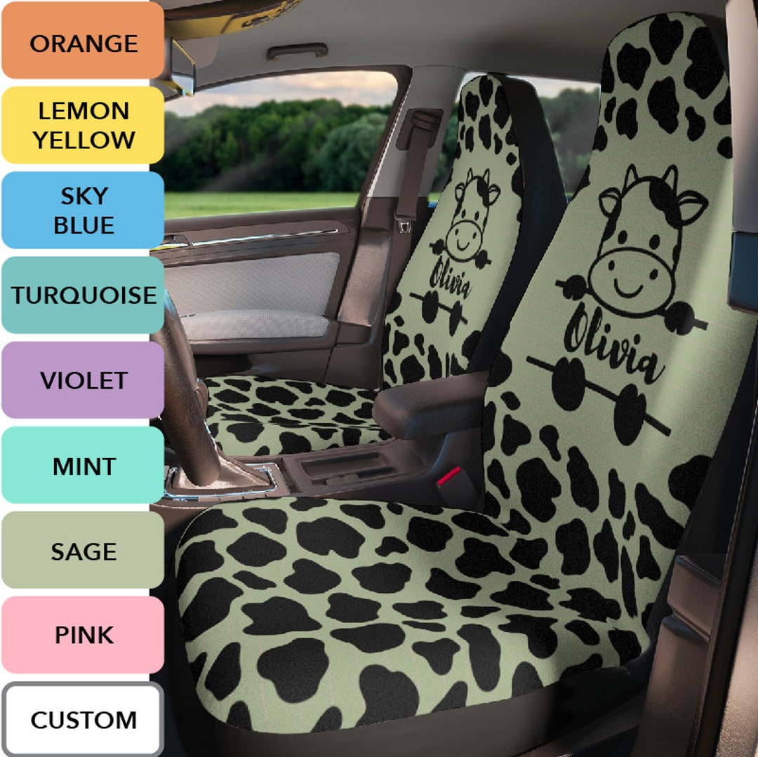 Personalized Cow Print Car Seat Covers for Vehicle, Set of 2 Front