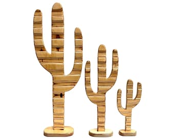 Cactus décoratif en bois de bouleau baltique fabriqué à la main - « Stripe »