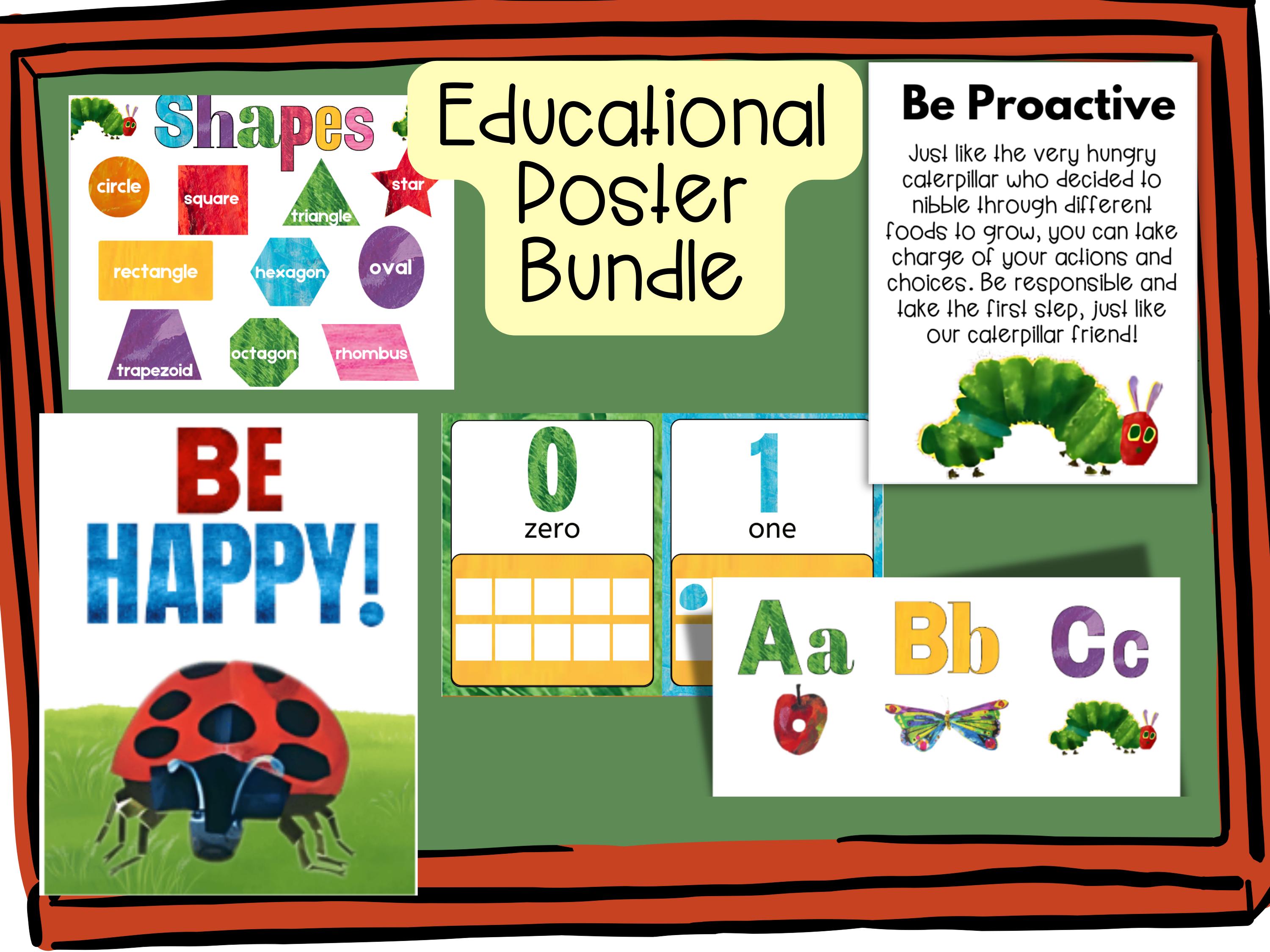 Bulletin Board, Posters, Eric Carle Inspired, Back to School, Room Decor, The Very Hungry Caterpillar, Shapes, Numbers, Motivational & More