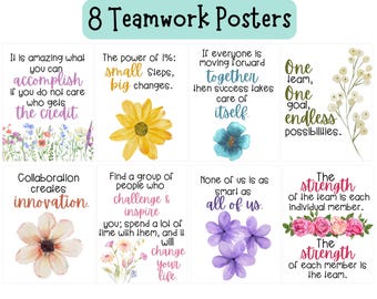 Teamwork Posters, PLC Room, Bulletin Board, Office Decor, Instructional Coach, Back to School, Continuous Improvement, Flower / Grow with Me