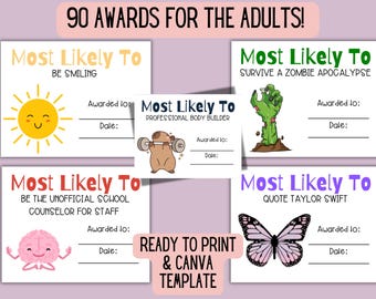 Adult Superlative Awards | Most Likely To | Digital Download | Teacher Certificates | Unique End of Year Teacher Celebration
