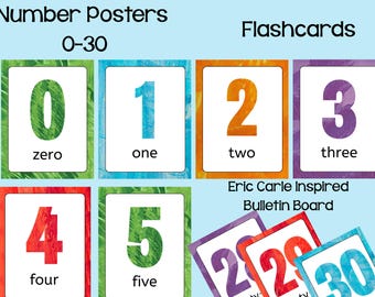 Eric Carle Inspired Number Posters 0-30 | Classroom Decor | Bulletin Board or Flash Cards Kindergarten Preschool