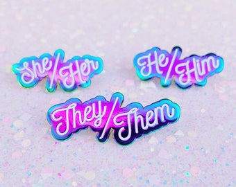 Rainbow Metal Pronoun Enamel Pins