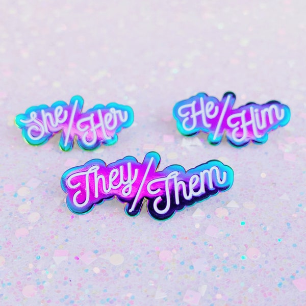 Rainbow Metal Pronoun Enamel Pins