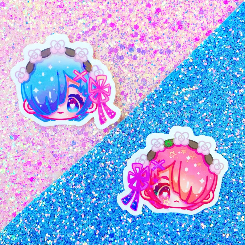 Holographic Rem & Ram Stickers image 1