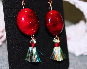 Handmade Tassel Earrings // Red Stone // Rose Gold