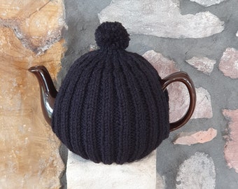 Tea Cosy for Medium 6 Cup 1.1L Teapot, Hand Knitted Wool Mix Solid Black