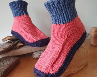 Luxurious Slippers, Dorm Boots, Slipper Socks, Bed Socks, Alpaca & Wool Mix, Hand Knitted, Adult Unisex UK 7 - 7.5, Coral, Blue, Green