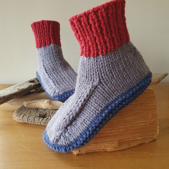 Slippers Dorm Boots Slipper Socks Bed Socks Alpaca Wool Mix Hand Knitted Adult Unisex UK 6 6.5 Lavender Denim Blue Dark Red Etsy