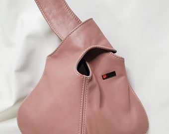 Pink Leather Wristlet Bag – Handmade Boho Hobo Purse, Casual Everyday Handbag