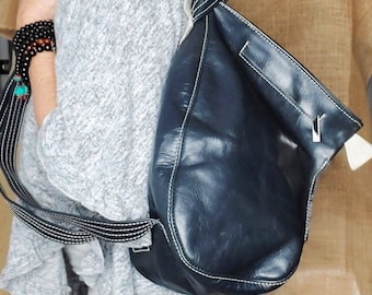 Navy Leather Backpack – Handmade Unisex Leather Bag, Minimal Travel Backpack