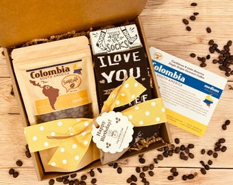 Coffee Lover Gift Box: Single-Origin Coffee, Humorous Socks & Treat