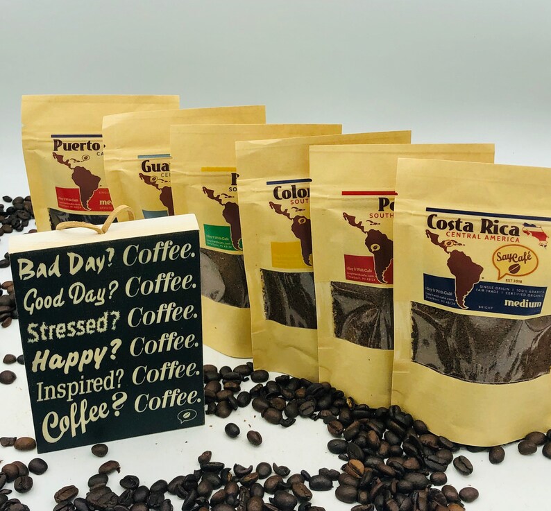 Caja de muestras de café con señal de días de café seis