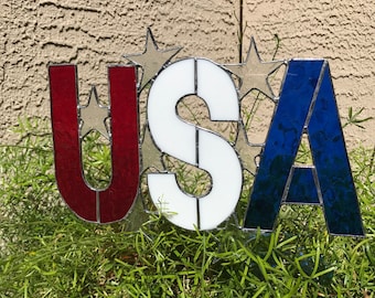 Stained Glass USA Garden Stake