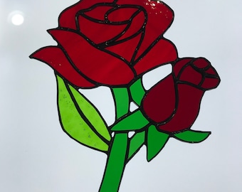 Red Rose stained glass suncatcher