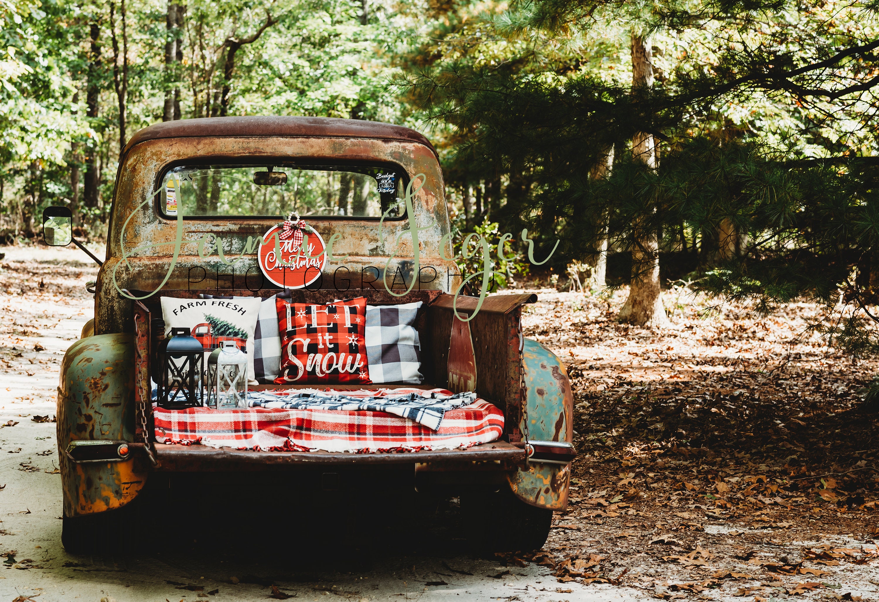 Vintage Holiday Truck Digital Backdrop for Lightroom or Etsy