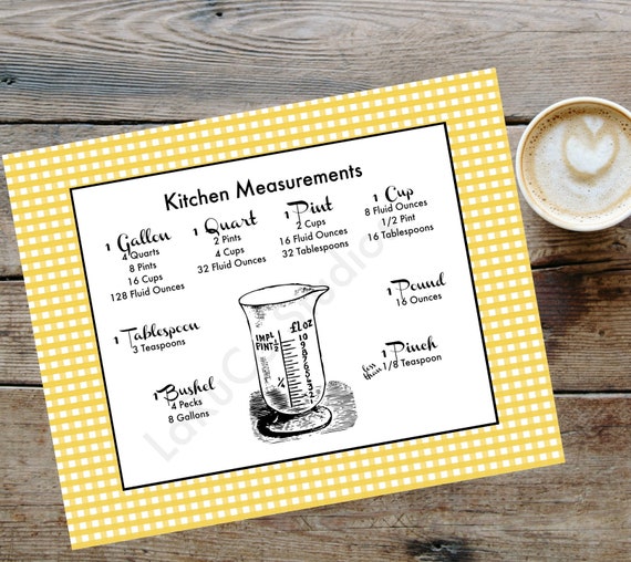 Download Free Kitchen Conversion Chart Yellow Checks Useful Measurement Wall Etsy SVG Cut Files