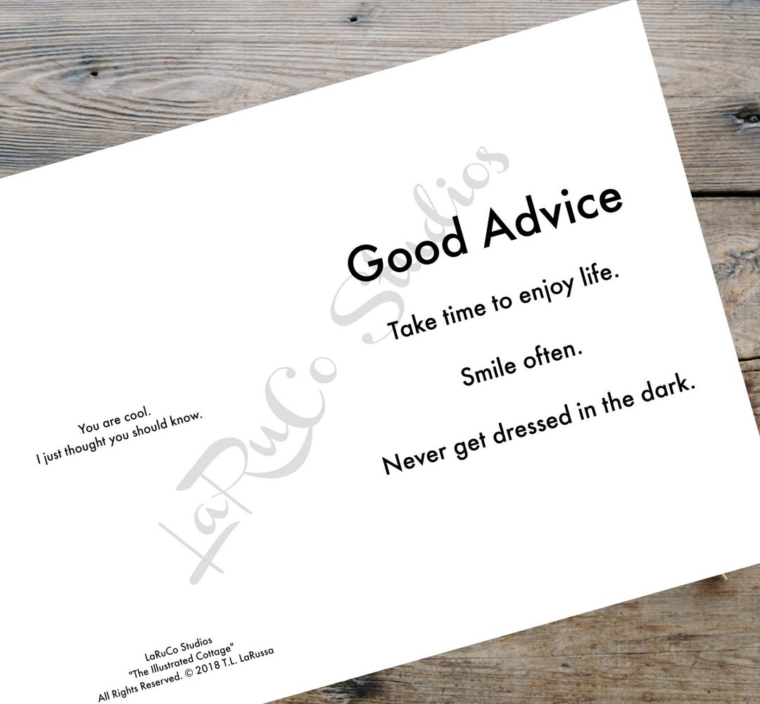 Funny CARD Good Advice Greeting Card PRINTABLE 5x7 Instant Etsy