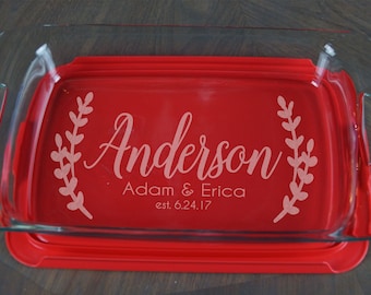 Personalized Casserole Dish Pyrex Baking Dish Engraved Name Christmas Present Mother's Day Wedding Gift Bridal Shower Glass Couple A 50