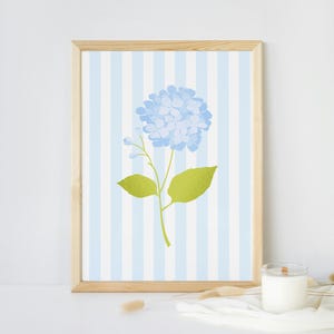 Hydrangea Blue Stripe, Light Blue Coastal Print, College Dorm Decor, Girly Wall Art, Coastal Print, Coastal Granddaughter, Digital Download