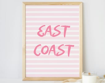 East Coast Pink Stripe Print, Coastal Dorm Decor (Digital Download)