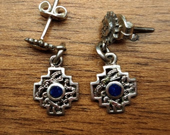 Lapis Silver Earring Lapis Lazuli Small Southwest Jewelry Quechua Earring Silver Fair Trade Earring Andean Jewelry Quechua Chakana Earring