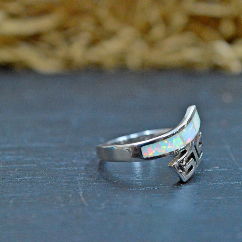 Sterling Silver Ring White Opal Stone Greek Jewelry R79