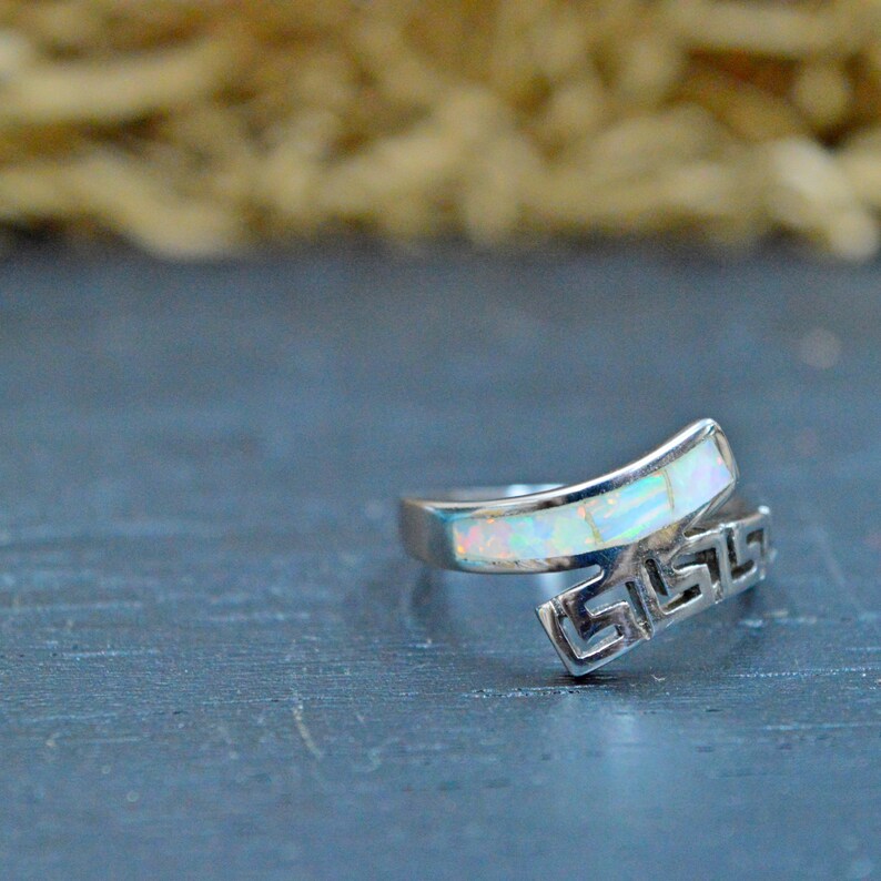 Sterling Silver Ring White Opal Stone Greek Jewelry R79