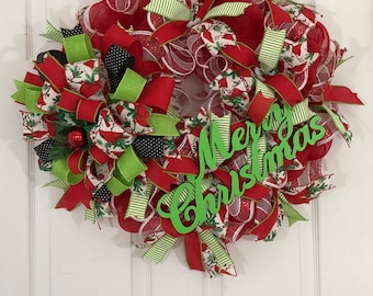 Candy Striped Merry Christmas Deco Mesh Wreath/christmas Wreath/merry ...