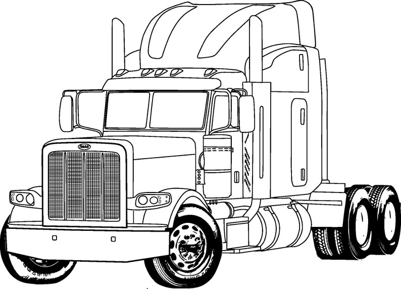 Big Rig Truck Coloring Page Poster Etsy