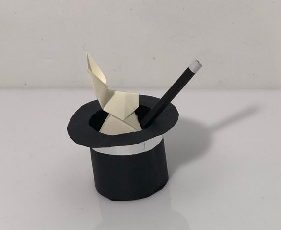 One Handmade Magicians Hat With Origami Rabbit And Wand 2
